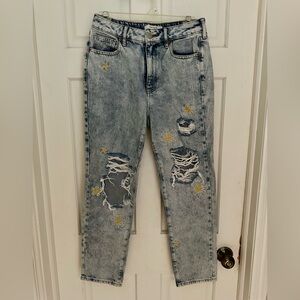 PacSun High Rise Light Blue Jeans with Distressed Floral Design